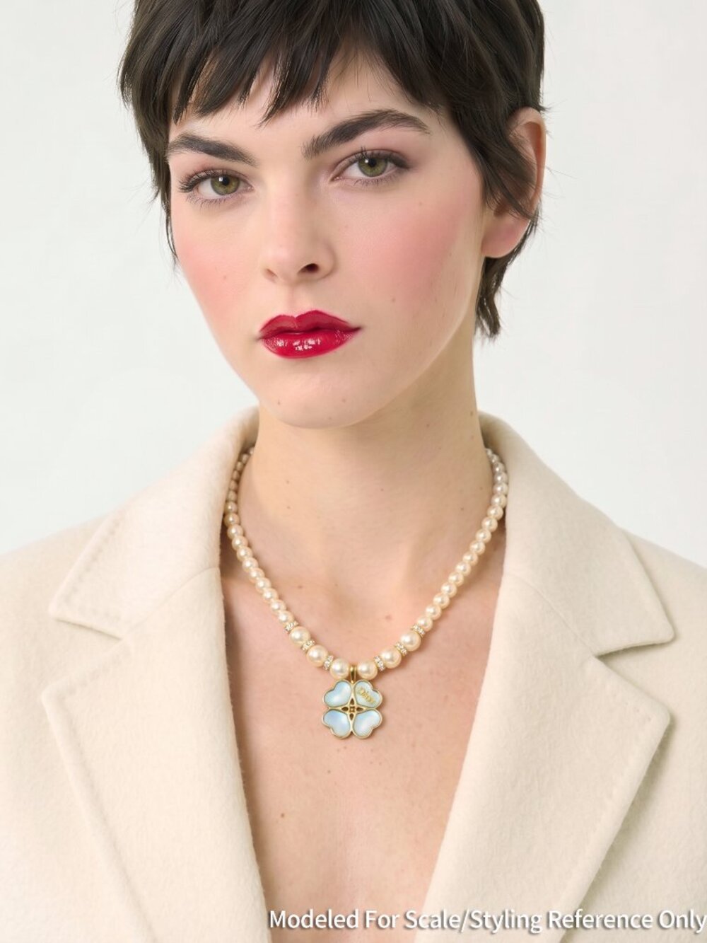 Christian Dior Pearl Gold Tone Four Leaf Clover Pendant Necklace